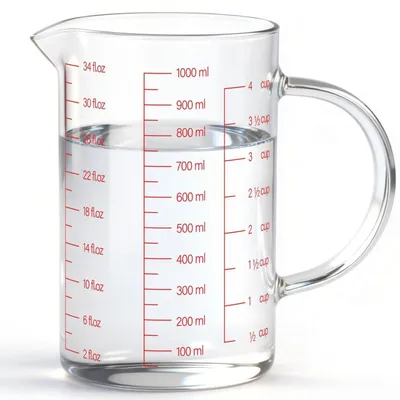 Productafbeelding van Glazen maatbeker van 1000 ml met handvat en uitgietpunt, hittebestendig en geschikt voor gebruik in de magnetron