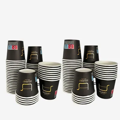 Produktbild von Intertan 100 Kaffeebecher To Go Pappe 120ml Design GOLD GOURMET Pappbecher Einweg für Kaffee & Tee - Einwegbecher für Heißgetränke bis 95°C und Kaltgetränke Papp Becher für Unterwegs, Büro, Uni, Party, Picknick