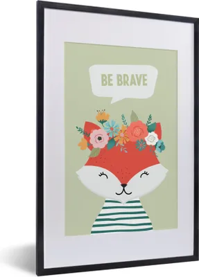Produktbild von MuchoWow® Gerahmtes Poster Fuchs - Blumen - Krone - Zitat 40x60 cm - Poster mit Schwarzem Bilderrahmen Wandposter Rahmen Foto Bilder - Poster in Rahmen