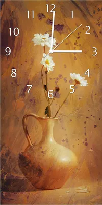 Produktbild von Wallario Design Wanduhr bedruckt, Größe 30 x 60 cm, Motiv: Antike Vase mit Blumen