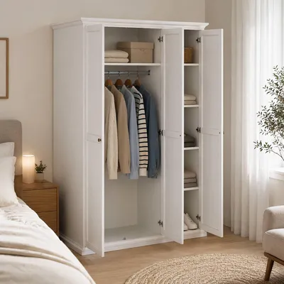 Produktbild von 3-türiger Kleiderschrank - Weißes Schlafzimmer 60,5x138,8 cm
