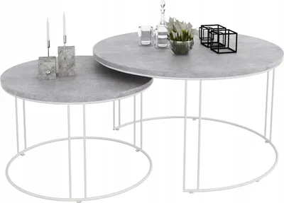 Zdjęcie produktu dla Zestaw Okrągłych Stolików Kawowych 2w1 Salon Loft Biały+Beton Jasny