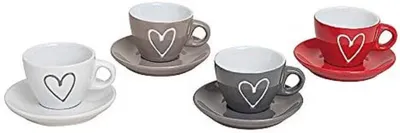 Produktbild von 4er SET Espressotassen Keramik Herz Unterteller Ø 6,5 cm Keramik