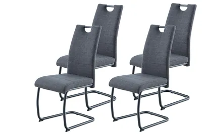 Produktbild von Hela Tische, 4er Set Freischwinger Esszimmerstuhl Florenz, Bezug Webstoff Anthrazit+passende Gestellfarbe, ergonomische Lehne + Griff, 120kg belastbar