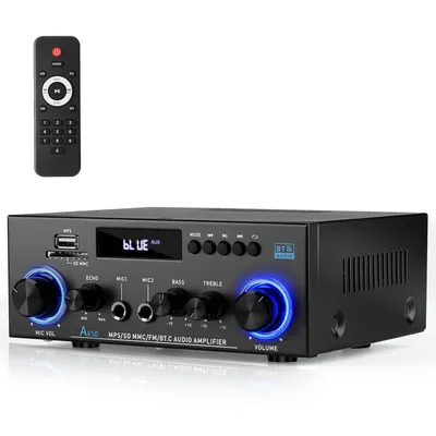 Produktbild von HiFi-Verstärker, Digital Stereo Verstärker, Bluetooth Leistungsverstärker, 12V/ 220V 800W 2 Kanäle Endverstärker Soundverstärker w/UKW-Radio, SD/USB