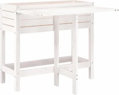 Produktbild von vidaXL Pflanzkasten mit Klappbarer Tischplatte Weiß Massivholz Kiefer