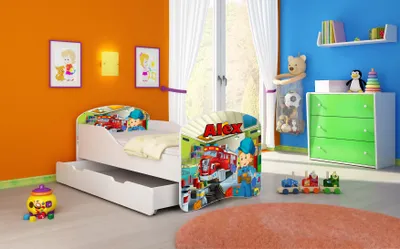 Produktbild von ACMA I Jugendbett Kinderbett Junior-Bett Komplett-Set mit Matratze Lattenrost Weiß 45 Mechaniker 160x80 + Bettkasten