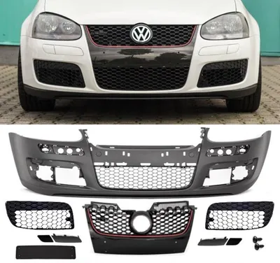 Produktbild von Stoßstange Vorne + Wabengrill Schwarz + Gitter ohne Nebel für Golf 5 GTI Umbau