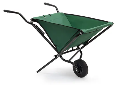 Productafbeelding van Relaxdays inklapbare kruiwagen, HxBxD: 66x64x112 cm, staal, polyester, 56 liter, tot 30 kg, ruimtebesparend, tuinkruiwagen, groen