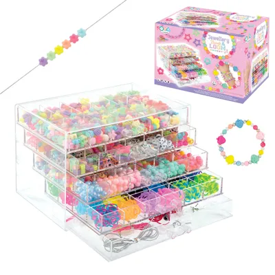 Produktbild von Joya Creative Mega Schmuck Bastelset 3000+ Teile – Perlset mit Buchstabenperlen, Perlen & Loom-Bändern für Mädchen