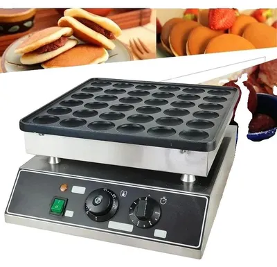 Produktbild von Elektrischer Poffertjes Maker, 36 Löcher, Edelstahl, 1000 W, Temperaturregelung 50-300 °C, 34,5 x 40,5 x 18,5 cm