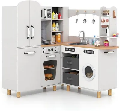 Immagine prodotto di Cucina giocattolo in legno - Modello ad angolo con 12 accessori - Giocattolo per bambini dai 3 ai 6 anni - Grigio