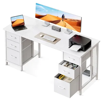 Produktbild von Schreibtisch mit 6 Schubladen, 160x52 cm, Computertisch in Weiß für das Home Office