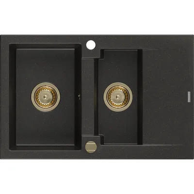 Obrázok produktu pre Mexen Gaspar granitový 1,5-komorový drez s odkvapkávačom 737 x 475 mm, Čierna/Zlatá metalíza, Sifón Zlatá - 6507731505-75-G