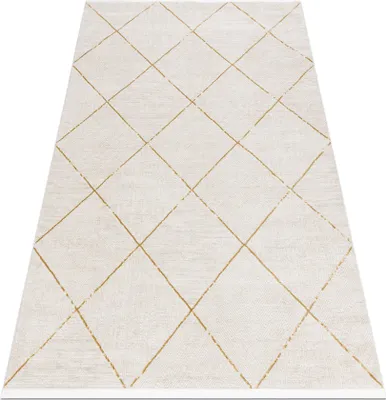 Produktbild von Moderner Teppich DUKE 51245 creme / gold - Gitter, strukturiert, sehr weich, Fransen beige 280x370 cm