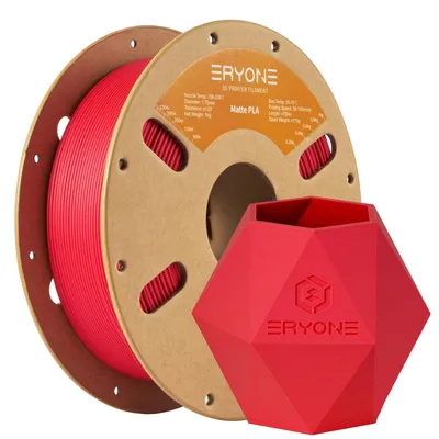 Obrázek produktu pro ERYONE, filament pro 3D tisk PLA, matný povrch, průměr 1,75 mm, přesnost +/- 0,03 mm, 1 kg, 1 cívka, barva: matná červená