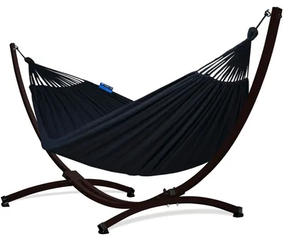 Produktbild von Potenza Outdoor Hängematte mit Gestell für 2 Personen I Baumwolle Doppelhängematte XXL 220x160, 200kg I Braun Hängemattengestell 220kg, wetterfest