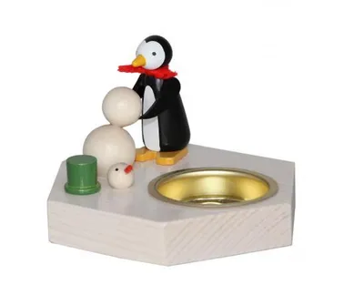 Produktbild von Weihnachtsdekoration Teelichthalter Pinguin beim Schneemann bauen bunt BxHxT 6,5x6,5x6,5cm NEU