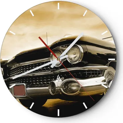 Produktbild von Wanduhr - Rund - Glasuhr - Auto Chrom Rad - 30x30cm - Schleichendes Uhrwerk - Lautlos - zum Aufhängen bereit - Dekoration Modern - Wanddekoration aus Glas - C3AR30x30-0160