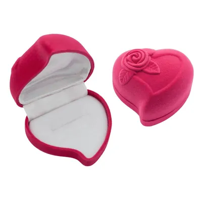 1 Ring-Etui in Herzform aus Samt mit Rosenverzierung rosa weiß