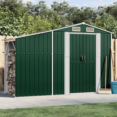 Produktbild von Gerätehaus Grün 277x93x179 cm Verzinkter Stahl, Gartenhaus Geräteschuppen Fahrradschuppen für Hinterhof Terrasse Rasen364514