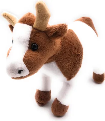 Image de Onwomania peluche tissu animal vache veau bœuf brun blanc 23 cm