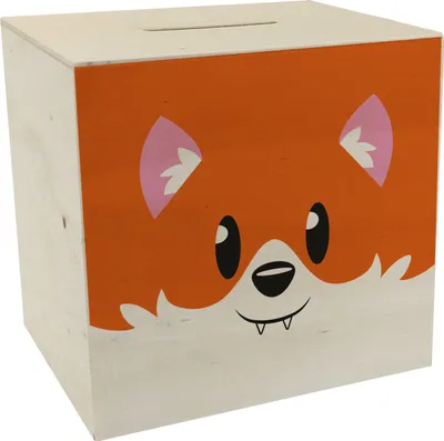 Produktbild von Spardose aus Holz mit niedlichem Fuchs-Gesicht - für kleine Kinder