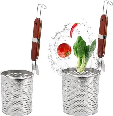 Produktbild von 2 Edelstahl Pastazeefe, Durchmesser 14 cm und 12 cm, Küchenzeef und Servierkorb