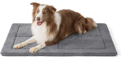 Produktbild von Hundematte waschbar für große Hunde 104x69 cm Sherpa-Plüsch mit Schaumstofffüllung Grau