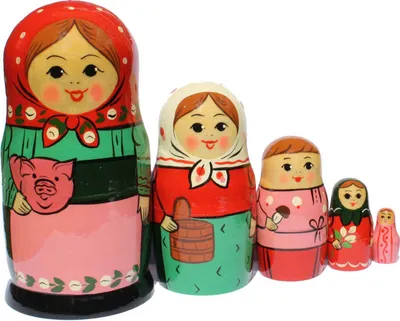 Produktbild von Matroschka Puppen Original Babuschka mit Ferkel Set 5 Figuren  16cm hoch