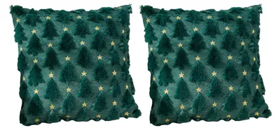 Produktbild von 2er-Set Kissenbezüge mit Weihnachtsbaummuster, weiche Plüsch-Weihnachtskissenbezüge, waschbare Dekokissenbezüge für Sofa und Bett