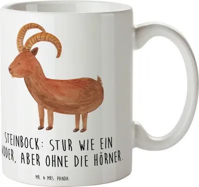 Produktbild von Mr. & Mrs. Panda Kaffeetasse Steinbock Entschlossen - Weiß - Geschenk, Sternzeichen, Zielstrebigkeit, Becher, Geschenke, 20. Januar, Humor, Tasse, Stur wie ein Widder