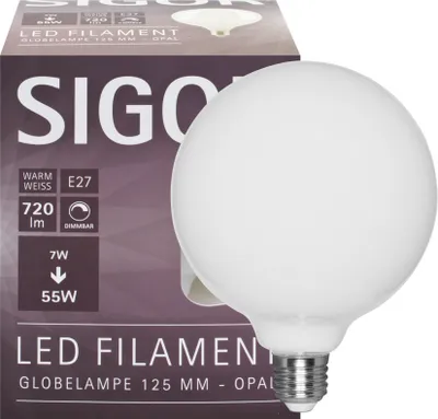 Obrázek produktu pro SIGOR 7W Globe 125mm opálová žárovka E27 806lm 2700K stmívatelná LED žárovka G125