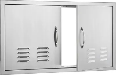 Immagine prodotto di SucceBuy 914x534mm Doppia porta di accesso al barbecue, porta verticale ad incasso in acciaio inox con maniglie e aperture per la ventilazione, porta per cucina esterna per isola barbecue e stazione grill