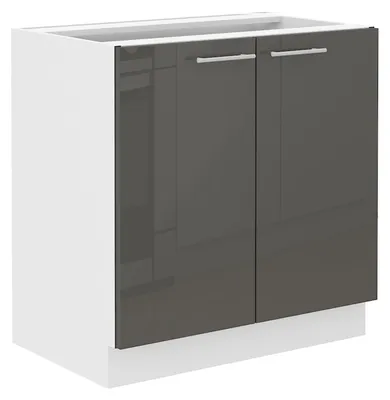 Produktbild von Unterschrank 80 Lara Grau Hochglanz + Weiß matt Küchenzeile Küchenblock Küche