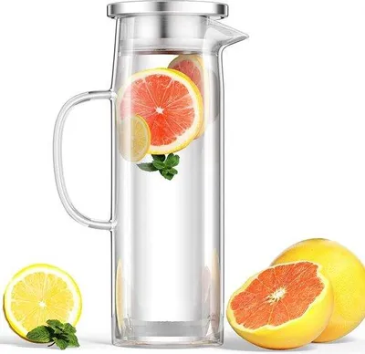 Produktbild von Gläserne Wasserkaraffe mit Deckel - 15 Liter - Borosilicatglas - hitzebeständig - Wasserkanne - Glas - Milch, Saft, Tee, Kaffee - warmes Wasser