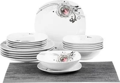 18 tlg. Tafelservice Geschirrset Tafelset Geschirr 6 Personen Essservice Tellerset Porzellan Rosen