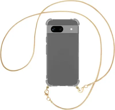 Produktbild von Handykette Backcover-Schutzhülle mit Band (Metall goldfarben) für Google Pixel 8A (6.1'') - goldfarbene Snake-Kette