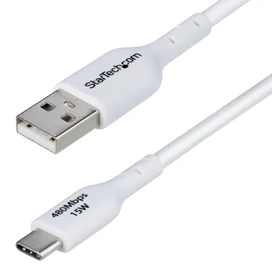Productafbeelding van StarTech.com 2 meter (6,6 voet) witte USB-A naar USB-C oplaadkabel/kabel, mannelijk/mannelijk - USB-kabel - USB (mannelijk) naar 24-pins USB-C (mannelijk) - USB 2.0 - 3A - 2 meter - halogenenvrij, passief, opladen en synchroniseren, USB snelladen (15W) - wit