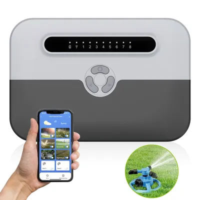 Obrázok produktu pre Inteligentné WiFi ovládanie zavlažovania záhrady – 8-zónová automatizácia s aplikáciou Tuya, hlasovým ovládaním a senzorom počasia