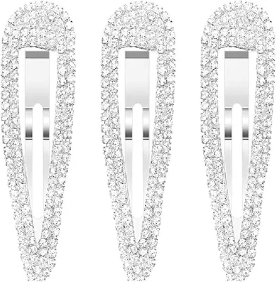 Produktbild von Haarspangen 3 Stück, Silberne Haarclips mit Strass, 8 cm, für Partys und Brautjungfern