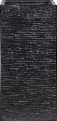 Produktbild von BELIANI Blumentopf Schwarz 33 x 33 x 70 cm Lehm-Faser-Mischung Glasfaser quadratische Form hoch Garten Terrasse Balkonzubehör Modern