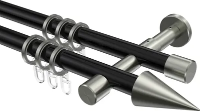 Produktbild von Interdeco Gardinenstange / Vorhangstange Schwarz / Edelstahl-Optik, Typ Prestige Savio (Kegel), 20 mm Ø 2-läufig, 400 cm