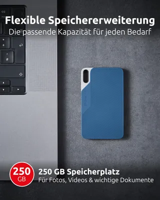 Obrázok produktu pre Intenso Lesen/Schreiben bis zu 500 MB/s/250GB, 250 GB, USB Typ-C, 3.2 Gen 1 (3.1 Gen 1), 500 MB/s, Modrá, Šedá