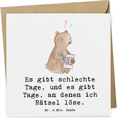 Produktbild von Mr. & Mrs. Panda doppelkarte Bär Rätsel lösen - Weiß - Geschenk, Knobeln, anlasskarte, Klappkarte, Gedächtnissport, Kreuzworträtsel, faltkarte, Gedächtnistraining