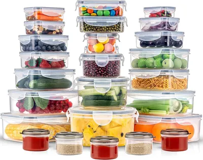 Obrázek produktu pro Sada 50 úložných nádob, plastové, s víkem, stohovatelné, vhodné do kuchyně