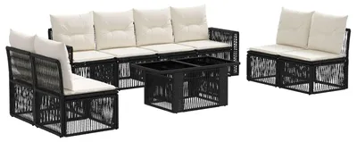 Produktbild von vidaXL Gartensofa-set 9 stk. Schwarz und Cremeweiß Poly-Rattan