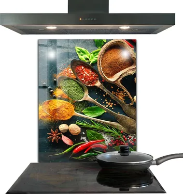 Produktbild von Spritzschutz aus Glas Küchenrückwand - Wandschutz für Herd und Spüle - 60x80 cm - Orientalische Gewürzküche