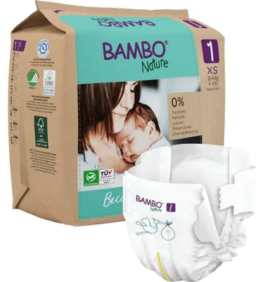 Productafbeelding van Bambo Nature, maat 1, voor baby's van 2-4 kg, verpakt in papier | Verpakking (22 stuks)