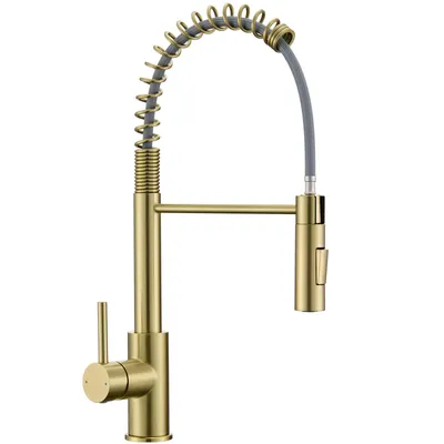 Produktbild von CECIPA Küche Armatur mit Brause, Ausziehbare Küchenarmatur, Um 360° drehbarer Küchenarmatur, 2 Strahlarten, Edelstahl-Küchenarmatur, Goldfarben